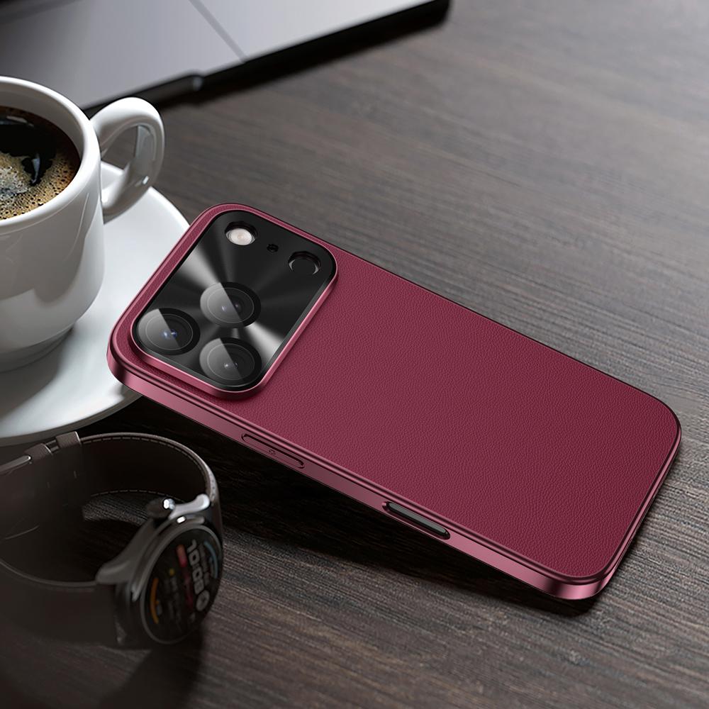 Luxury Plating Matte Leather Phone Case for iPhone 17 Air 16 15 14 13 12 Pro Max Full Camera Coverage Anti-fingerprint Cover