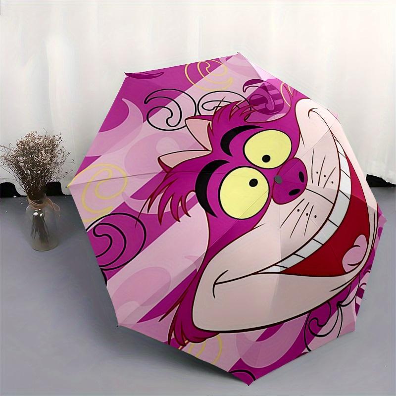 Disney Cheshire Cat, Wonderland Automatic Open/Close Umbrella - Cute Umbrella with Cute Design, Portable 3-Fold Compact Umbrella for Men & W