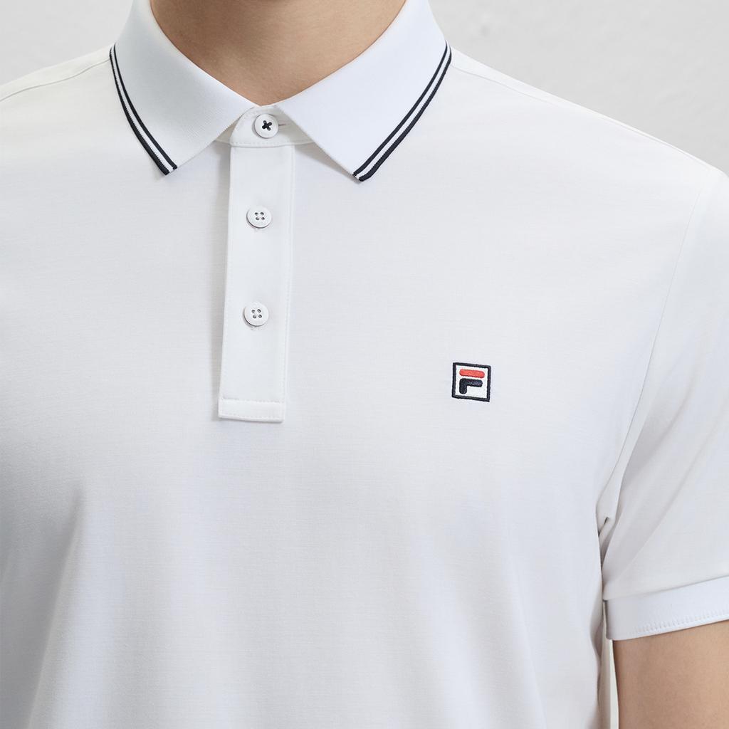 Fila Modern Heritage Simple Solid Color Cool Breathable Versatile Casual Short Sleeve Polo Shirt Men Polo Shirts Standard-White F11M431105FWT