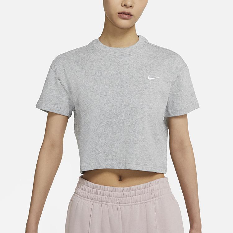 Nike Lab Casual Solid Color Logo Short Sleeve Crew Neck Top Women tops Gray DA0324-063