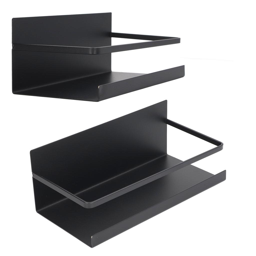 2Pcs Magnetic Spice Rack Space Saving Iron Fridge Shelf with 4 Removable Hooks for Spices Bottle Olive Oil Storage