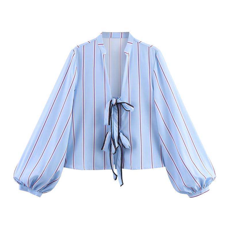 Jnleaog Spring New Arrival Women's Clothing Fashion Style French Fashion 3 Colors Shoelace Bowknot Decoration Casual Long Sleeves Shirt