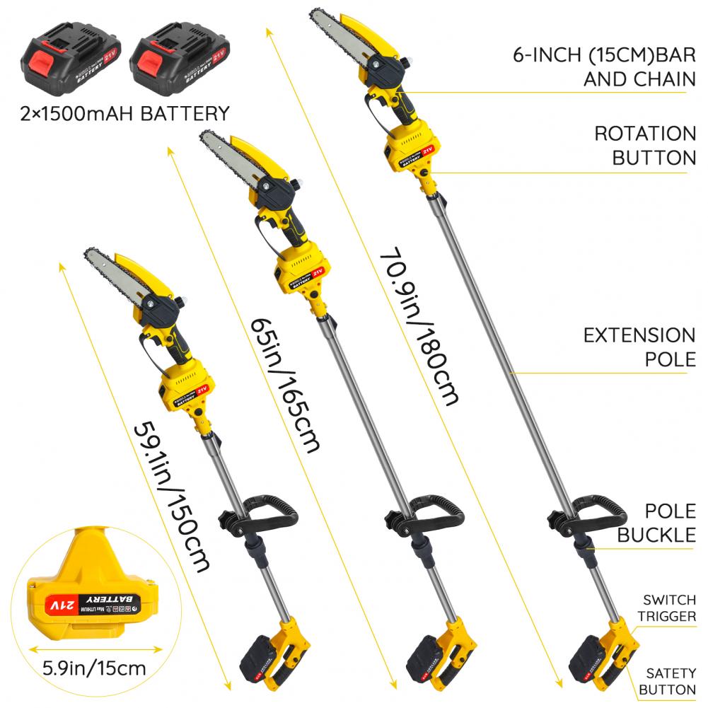 Fierăstrău cu coadă și mini fierăstrău electric fără fir 2 în 1, Fierăstrău electric fără perii de 6 inci cu 2 baterii de 1,5 Ah, Fierăstrău cu coadă pentru tăierea copacilor