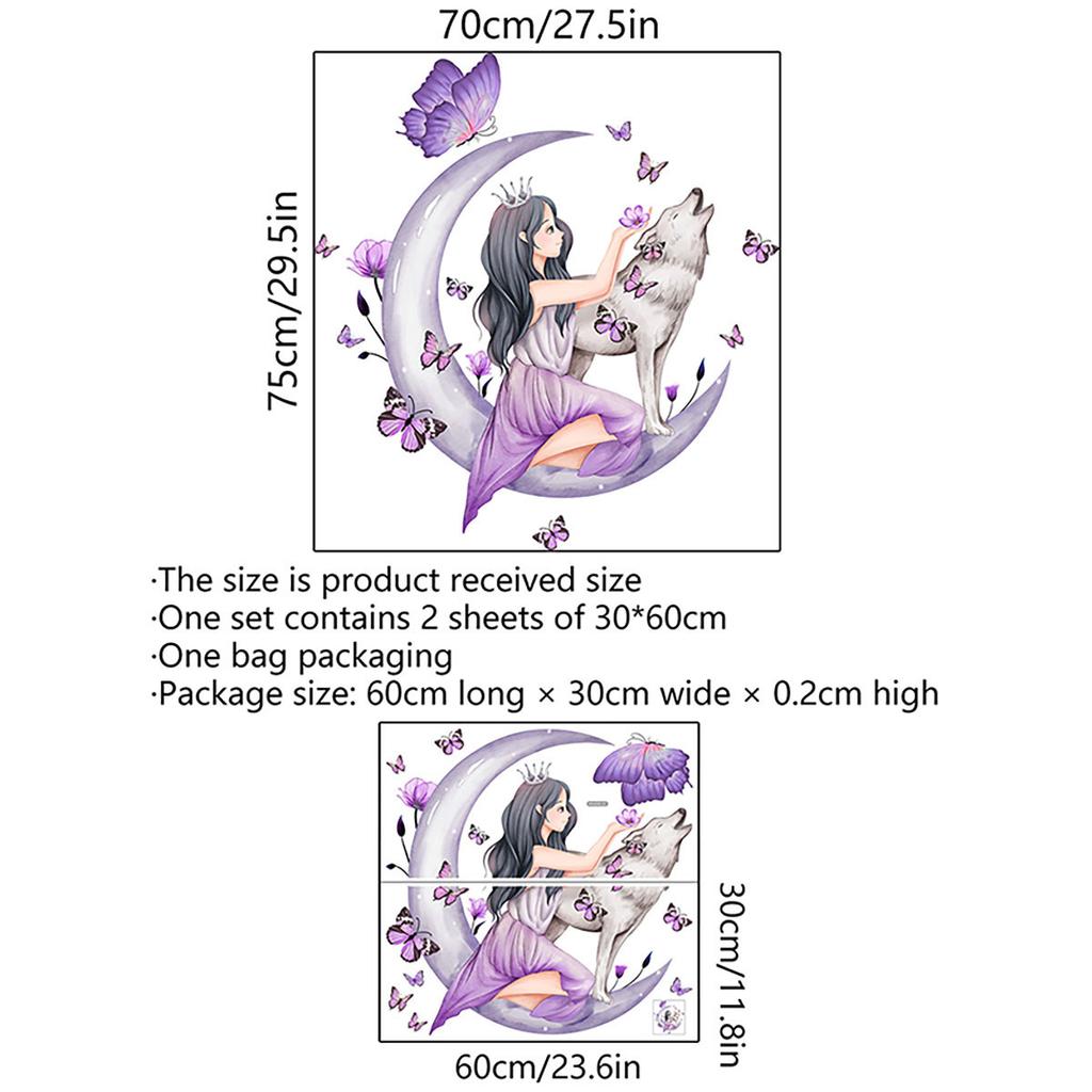 Wolf Moon Butterfly Wall Stickers for Girls Room Decoration Kids Room Decals Bedroom Sticker