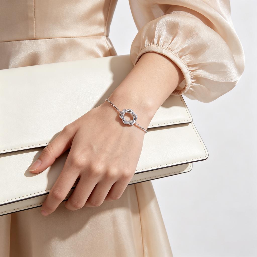 Couple Platinum Plated 925 Silver Chain & Link Bracelets with Zircon for Wedding Anniversary Party Gifts