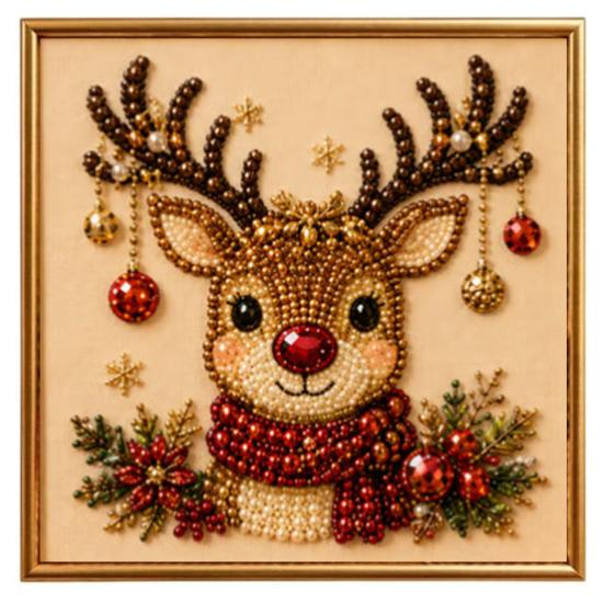 Sparkling 3D Painting Canvas DIY Christmas Faux Pearl Art Kit with Frame, Santa Winter Holiday Theme Craft Supplies Beads for Adults Beginner,