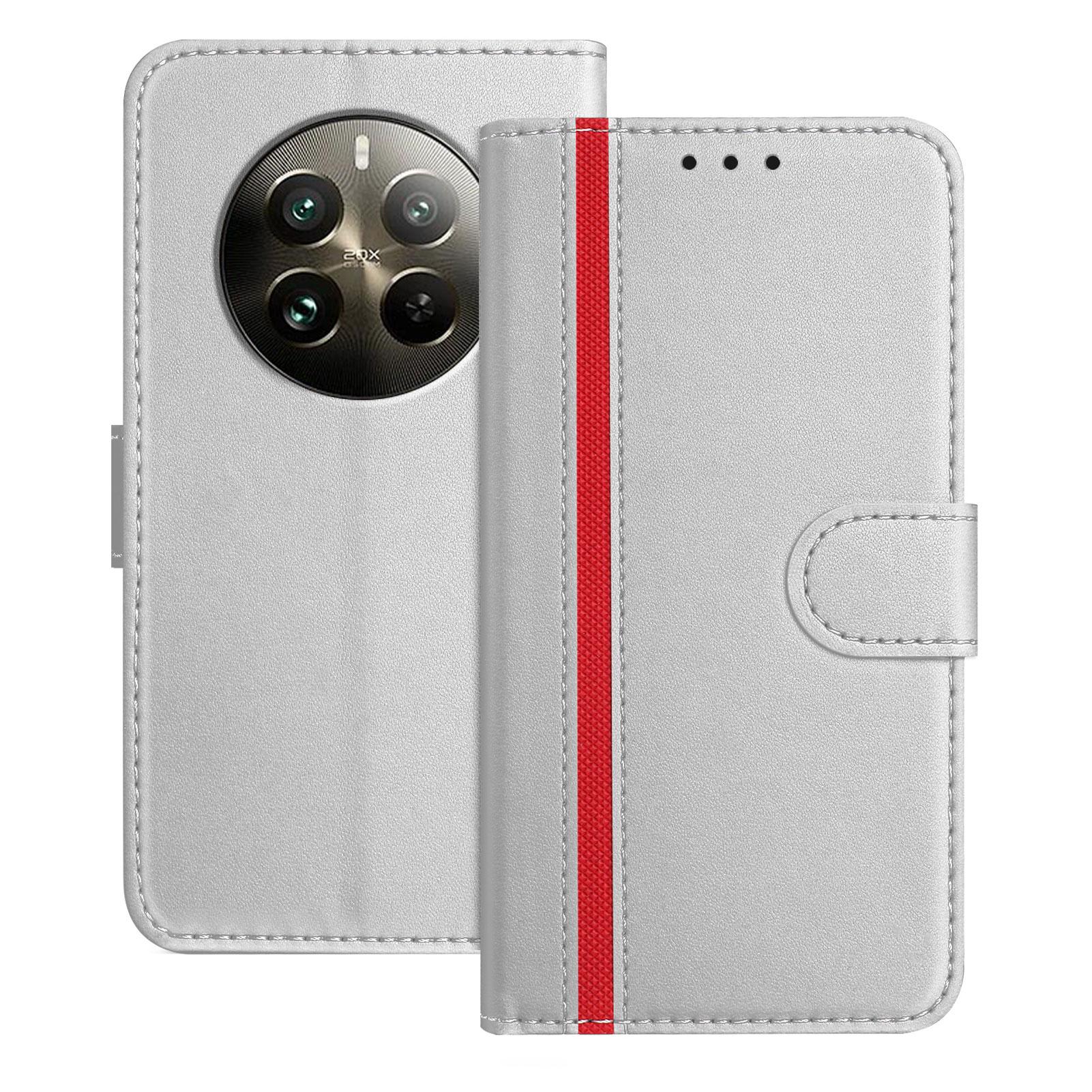 

Для Realme 12 Pro 5G Чехлы для телефонов Кошелек Подставка Цветное сочетание Кожаная обложка с магнитной застежкой Silver