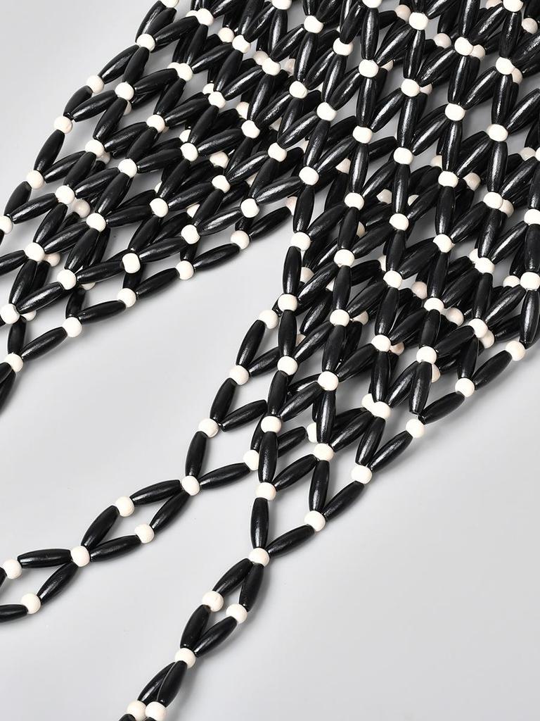 "Women's Summer Hollow Wooden Bead Woven Bucket Shoulder Bag"