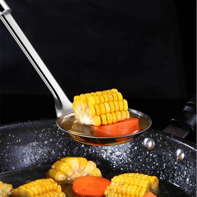 Stainless Steel Kitchen Cooking Spoon Household Pot Spoon Soup Making Hotel Supplies Outdoor Barbecue Kitchen Tools