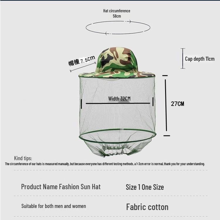 Camouflage Sunshade Hat with Mosquito Mesh for Beekeeping, Fishing, and Hiking