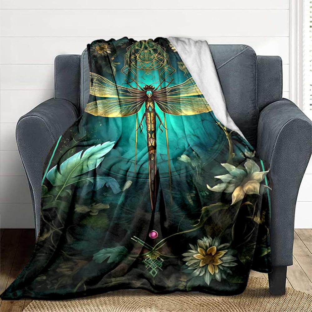 1pc Dragonfly Art Blanket Lightweight Blanket Throw Blanket For Sofa, Bed, Travel, Camping, Livingroom, Office, Couch, Chair yy251010006