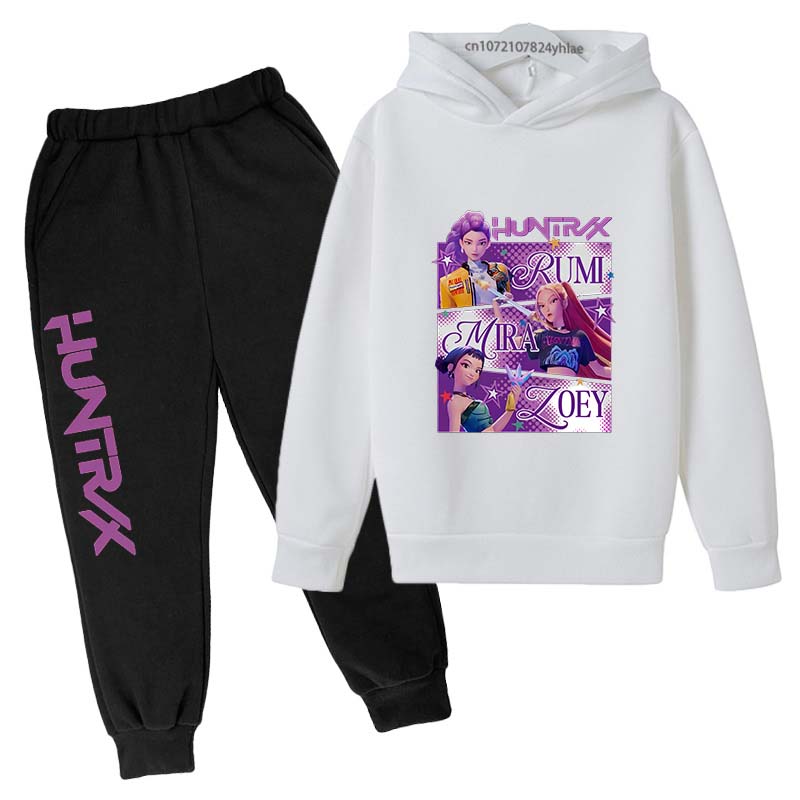 Kpop Demon Hunters Kids New Fashion Cartoon Print 2pcs Hoodie+Pants Sportsuits Casual Outfits Clothes For 2-13 Years Boys Girls