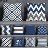 Blue-Gray Geometric Patterns Double-Sided Printed Pillow Cover Short Plush Suitable Living Rooms Bedrooms Throw Cushion Cover