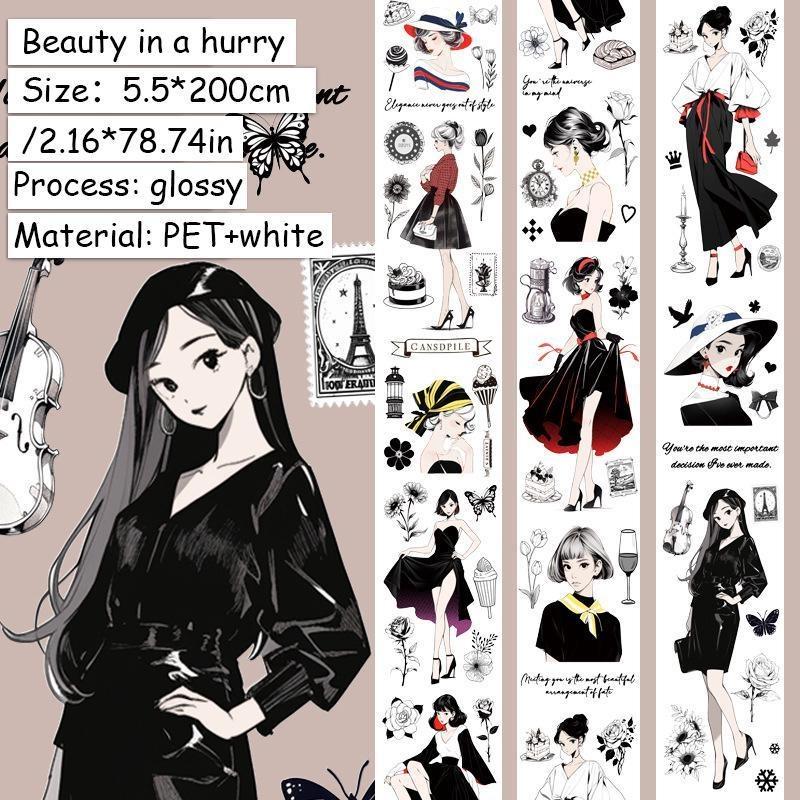 1 rotolo di nastro adesivo con tema ragazza in stile Hong Kong, manuale, scrapbooking, fai da te, decorativo, journaling, forniture