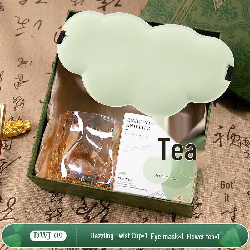 Dragon Boat Festival Gift Set with Glass Cup, Eye Mask, and Flower Tea