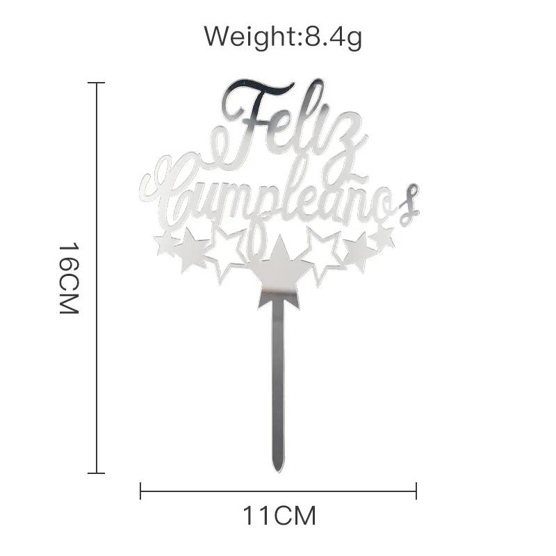 Acylic Feliz Cumpleanos Espanol Spanish Happy Birthday Cake Topper Gold Crown Design Cupcake Baking Supplies Party Decoration