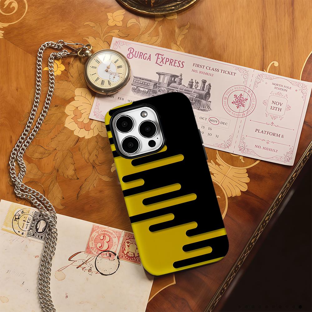 Black Yellow Minimal Lines Phone Case for IPhone 17AIR 16E 16 15 14 13 12 11 17 Pro Max Plus Double-layer Back Cover