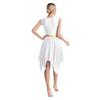 Womens Liturgical Dance Dress Metallic Shiny Cross Sequins Sleeveless Color Block Patchwork Irregular Hem Performance Gown