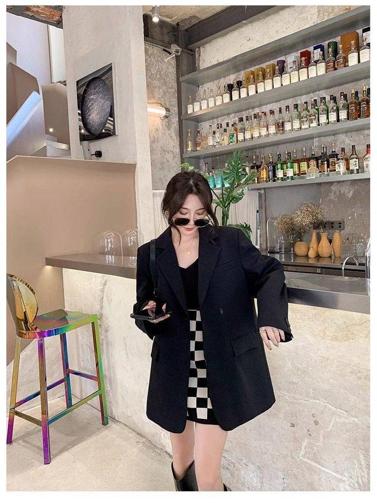 Women's Oversized Khaki Casual Blazer - Korean Style, Loose Fit, High-End Niche Fashion