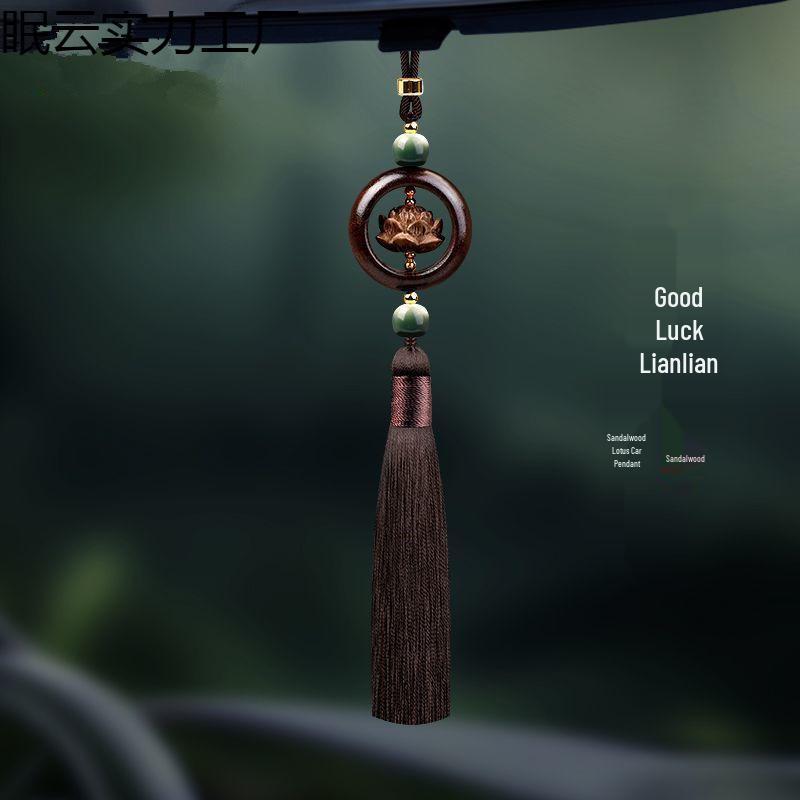 Sandalwood Lotus Car Pendant: Elegant Rearview Mirror Decoration