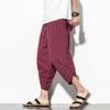 Harajuku Casual Wide Leg Harem Pants Men 2024 Summer Cotton Baggy Pants Striped Calf Length Trousers