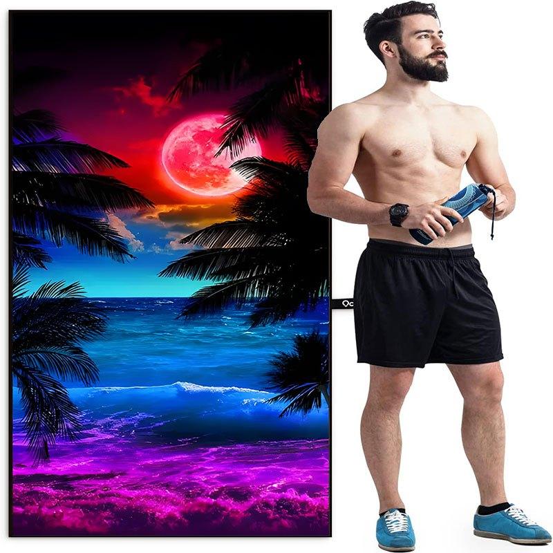Tropical Beach Sunset Palm Trees Beach Towel, Thick Quick Dry Soft for Sunbathing Yoga