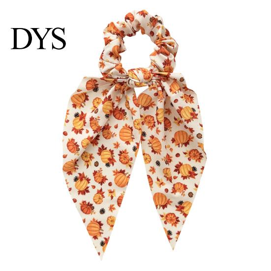 Autumn Theme Hair Ties for Gifts Fall Pumpkin Maple Leaf Tie Women, Bow Knot Ribbon Ponytail Elastic Bands Thick Holder, Soft Fabric Accessory