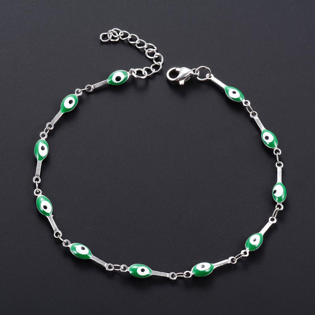 4mm Stainless Steel Bone Turkish Evil Eye Link Hand Chain Bracelet for Women Girl Wristband Anklets Metal Jewelry Summer Gift