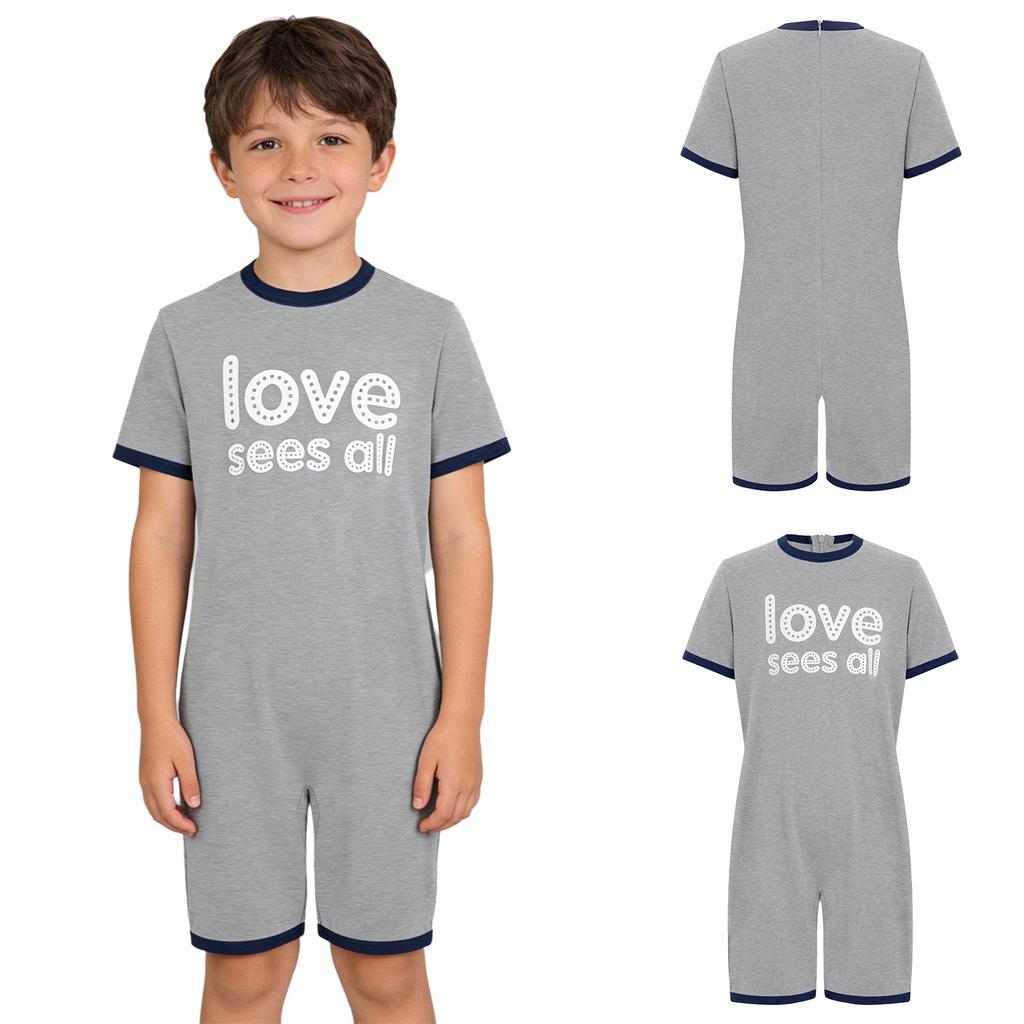 Mono Adaptativo para Niños con Necesidades Especiales Antidesgarro Trasero Cremallera Invisible Manga Corta Estampado de Letras Ribete de Contraste Mono para Niños Niñas