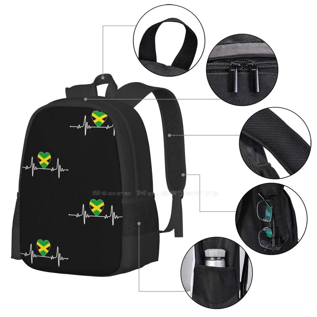 Womens Patriotic Jamaican Flag Top For Jamaican Pride-Jamaica Heartbeat I Love Jamaica New Arrivals Unisex Bags Student Bag