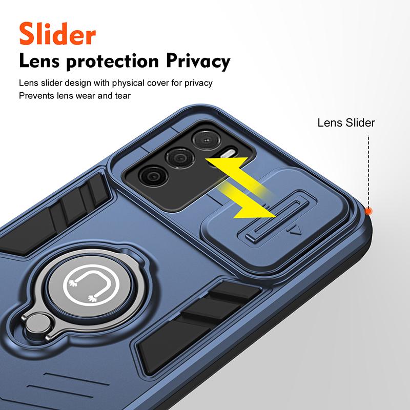 New Anti-Knock Hard Armor Blcak Phone Case For OPPO A16 A17 A57 A58 A59 A77 A78 A79 A96 A98 Magnetic Camera Lens Protection Cove