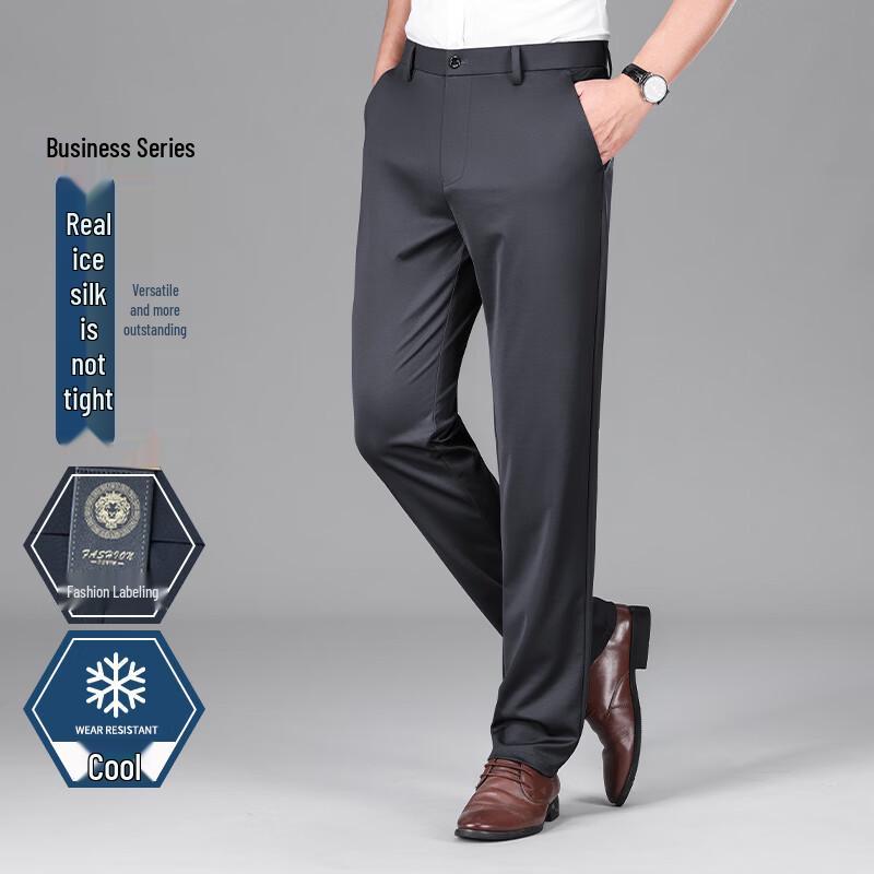 Men s Lightweight Straight-Leg Casual Trousers 32