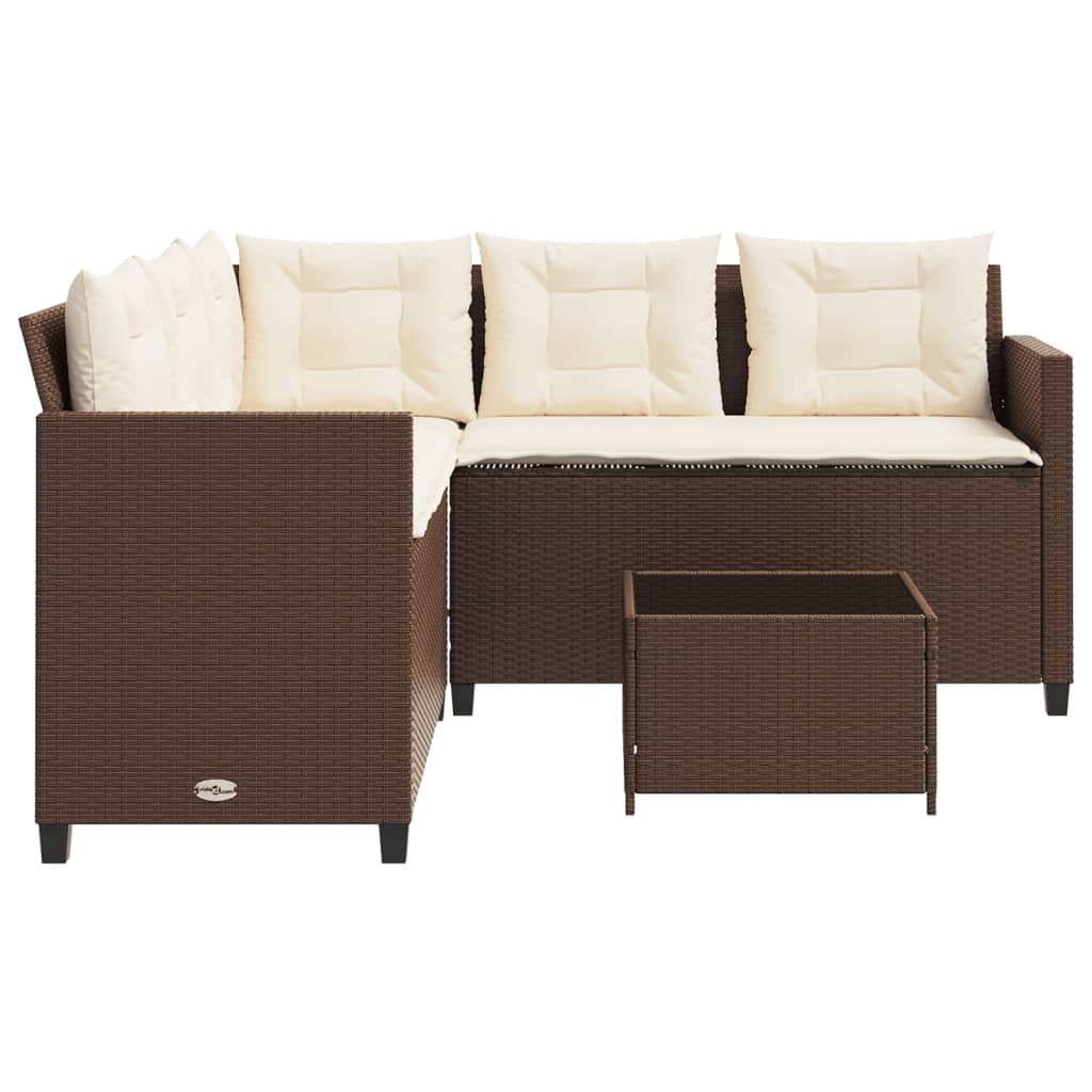 L shaped Garden Sofa Set with Table and Cushions Brown Poly Rattan