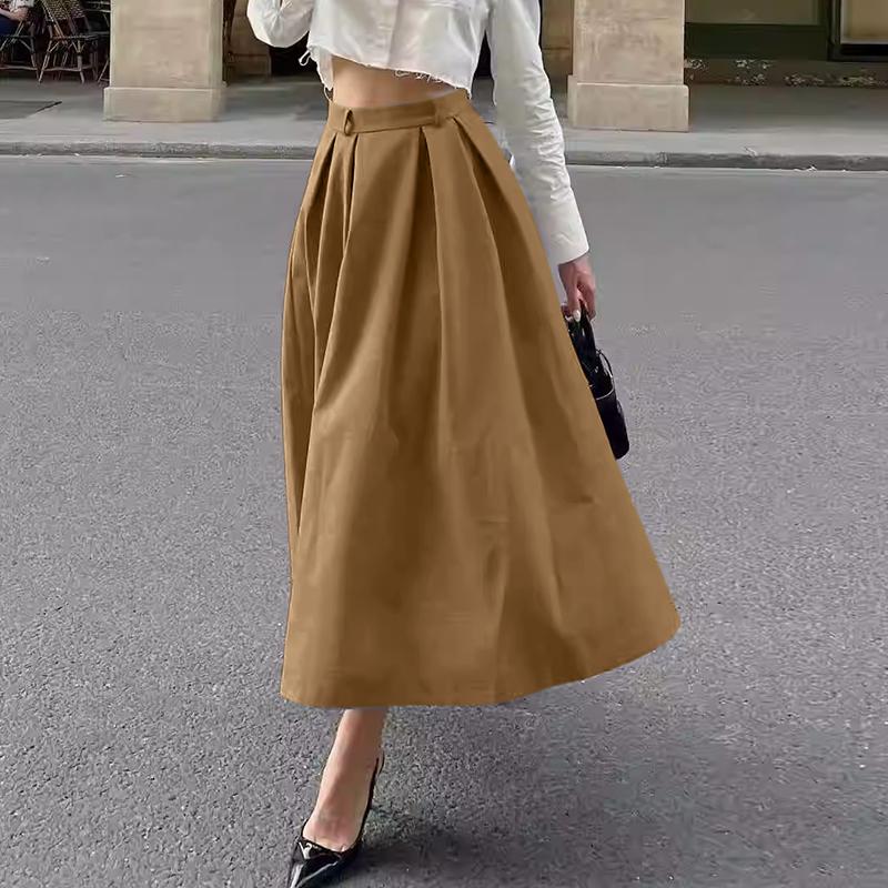 ZANZEA Womens Casual Elastic Waist Loose A-Line Long Skirts