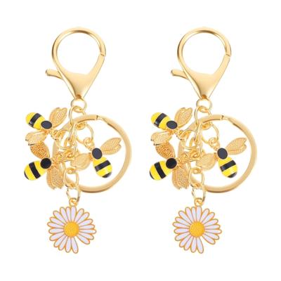 2Pcs Flower Bees Keychain Zinc Alloy Stylish Rustproof Keyring Nature Inspired Jewelry Accessory For Women Men Gift