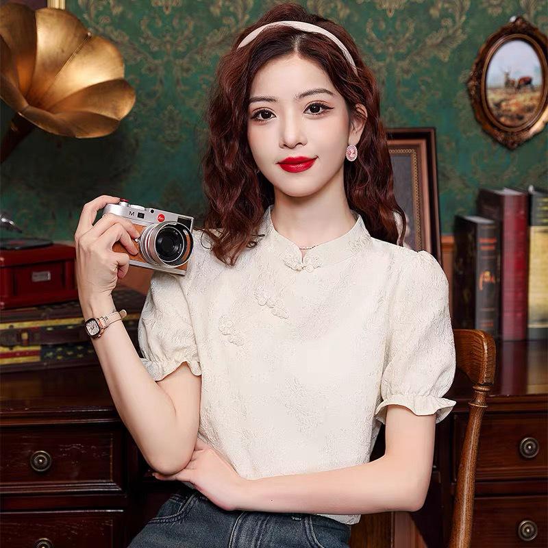 2026 Summer Women's Cheongsam Shirt: Stylish New Chinese Frog Button Short-Sleeve Top