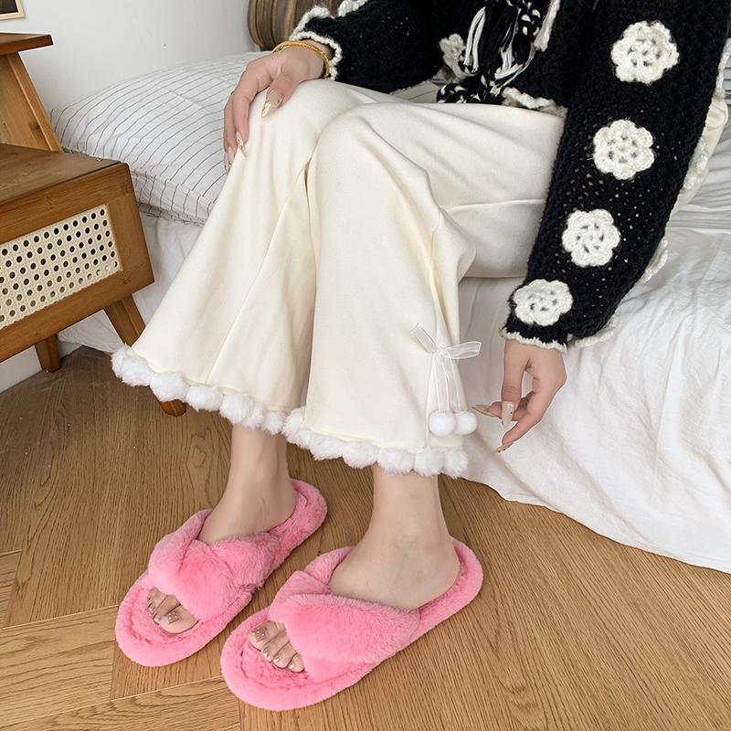 Fashion 2025 New Women’s Fur Slippers Indoor Furry Fuzzy Open Toe Shoes Home Cozy Warm Slides Double Straps Slipper Soft Sole Non Slip