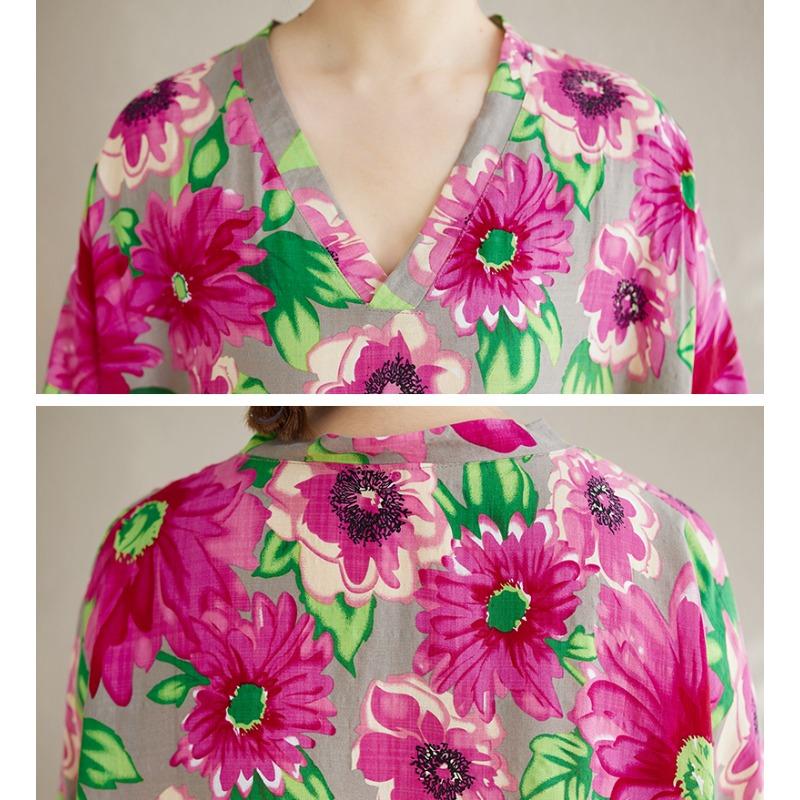 DIMANAF New 2025 Women Plus Size Spring Dress Vintage Floral Loose Basic Elegant Long Dress Cotton Casual