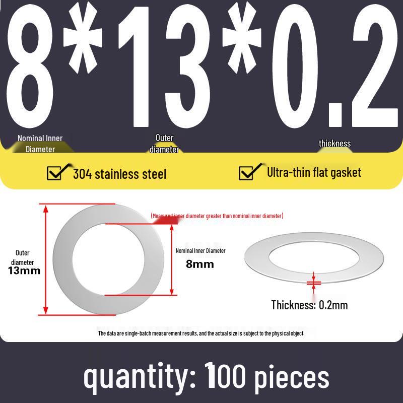 Plochá podložka z nerezové oceli 304 pro nastavení vůle hřídele (0,1/0,2/0,3 mm)