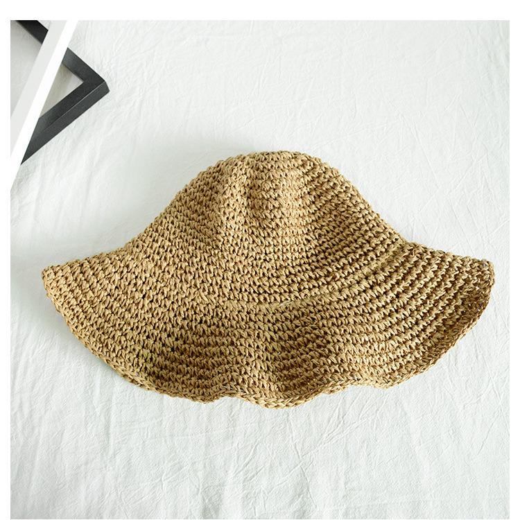 Korean Style Foldable Crochet Straw Hat - Women's Summer Sun Protection Beach Hat