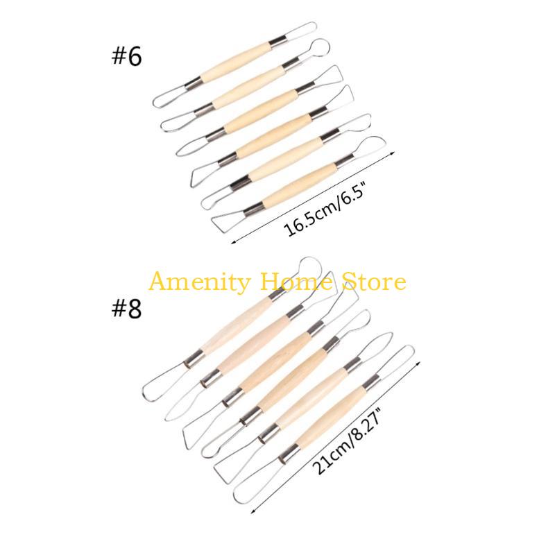 F26C Clay Sculpting Tools Set of 6 Double for Head Handle Wax Pottery Carving Sculpture for DIY Craft Ceramic Polymer Tool