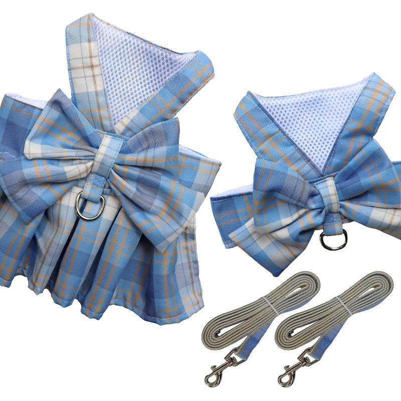 China Manufacturer Pet Plaid Skirt Chest Strap Leash Walking Dog Cat Vest Clothes Teddy Hair Bucket