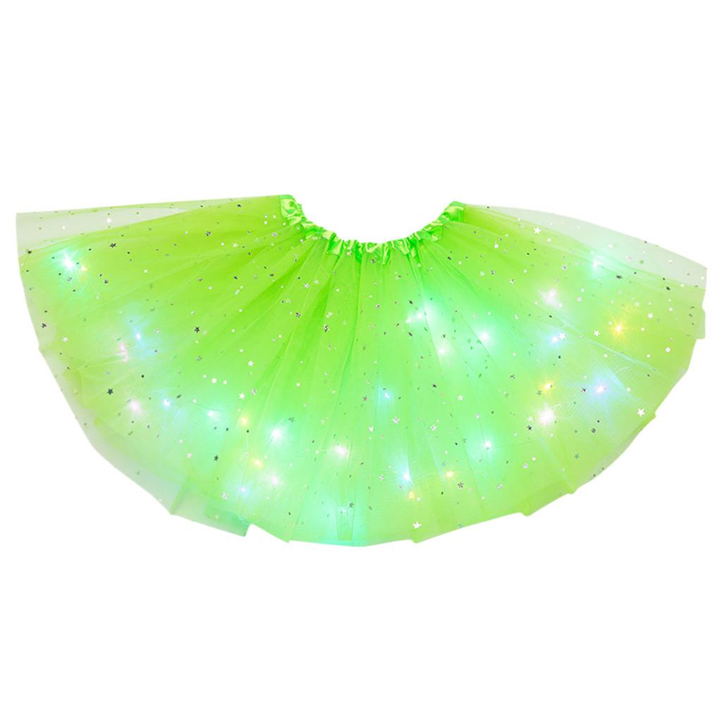 Kids Girls Baby Sequin  Skirt LED Light Up Pettiskirt Ballet Clothes