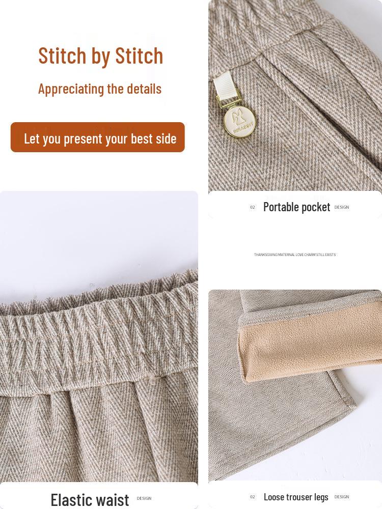 Mom's Fashionable Wool Wide-Leg Pants - Elastic Waist, Ideal for Spring & Autumn, Perfect for Middle-Aged & Elderly Women