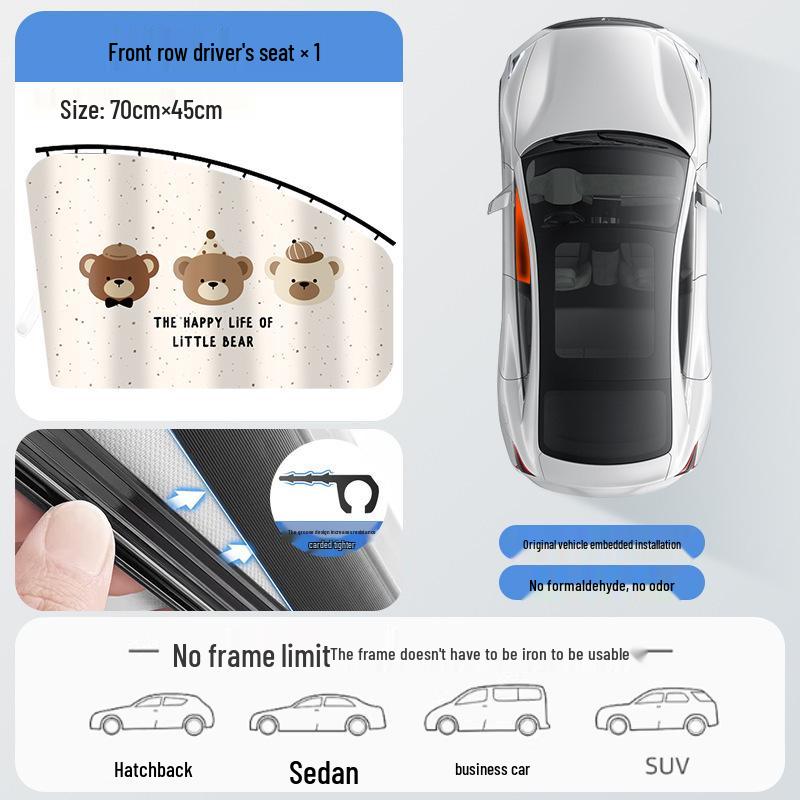 Cartoon Rail-Type Car Sunshade: Sliding Blackout Privacy Curtain for Baby