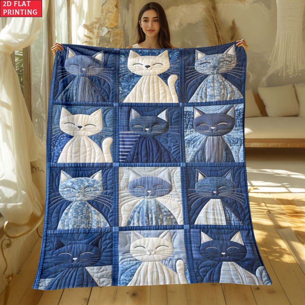 1Pc  Blue Patchwork Print Flannel Blanket Soft Cozy Warm Throw Blanket For Home Couch Bed