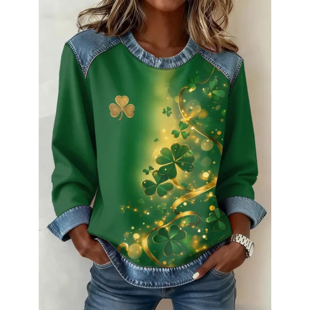 Autumn Fashionable Comfortable Casual Versatile Loose Women's Multi Color Printed Round Neck Long Sleeved T-Shirts