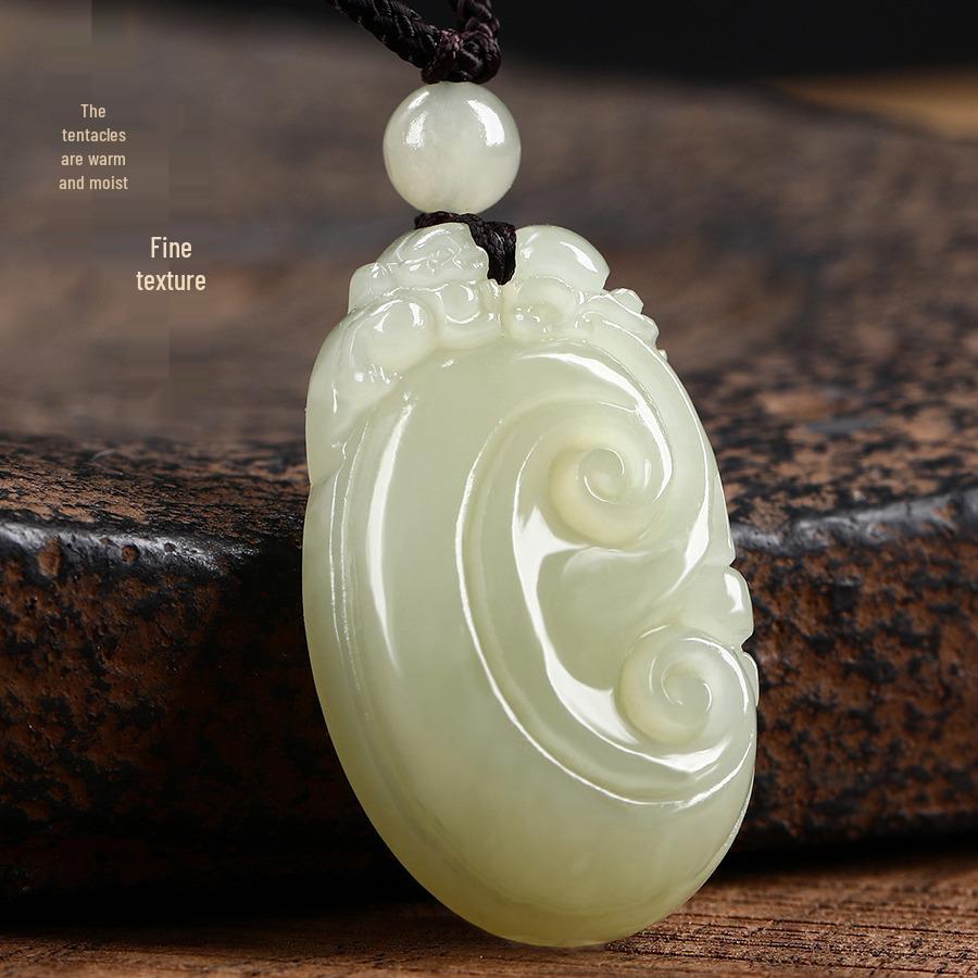 Natural Xinjiang Hetian Jade Ruyi Pendant with Pixiu for Men and Women - Auspicious Design