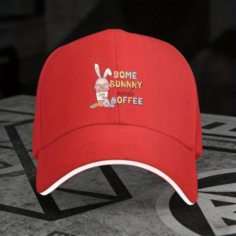 Some Bunny Needs Coffee Easter Graphic Baseball Cap Polyester Adult Casual Adjustable Hat One Size