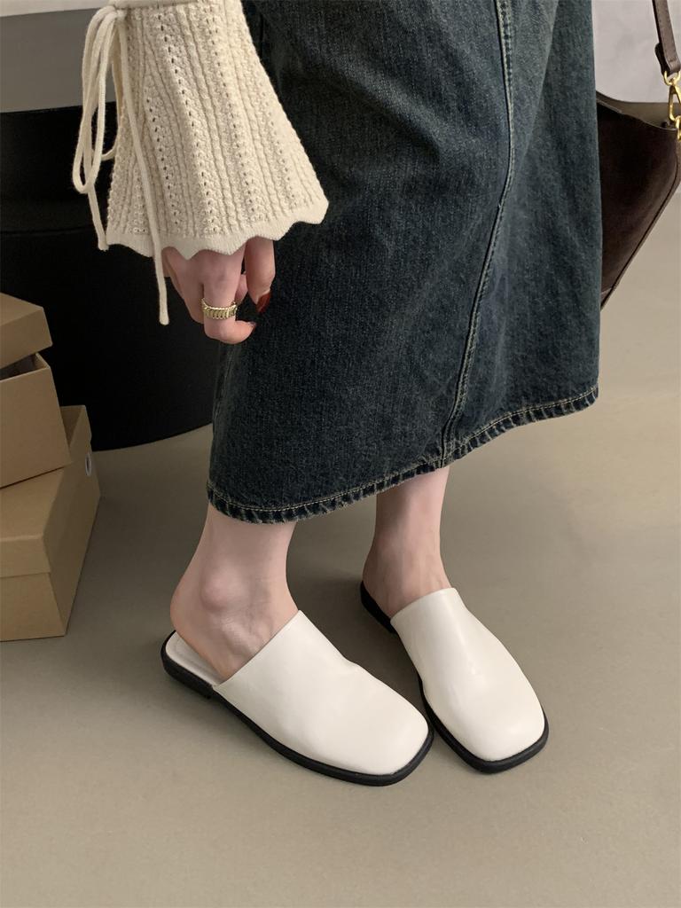 Fashion 2024 Summer Women Shoes Mules Shoes for Women Square Toe Slippers Women Chunky Heel Cover Toe Slippers Shoes Zapatos De Mujer